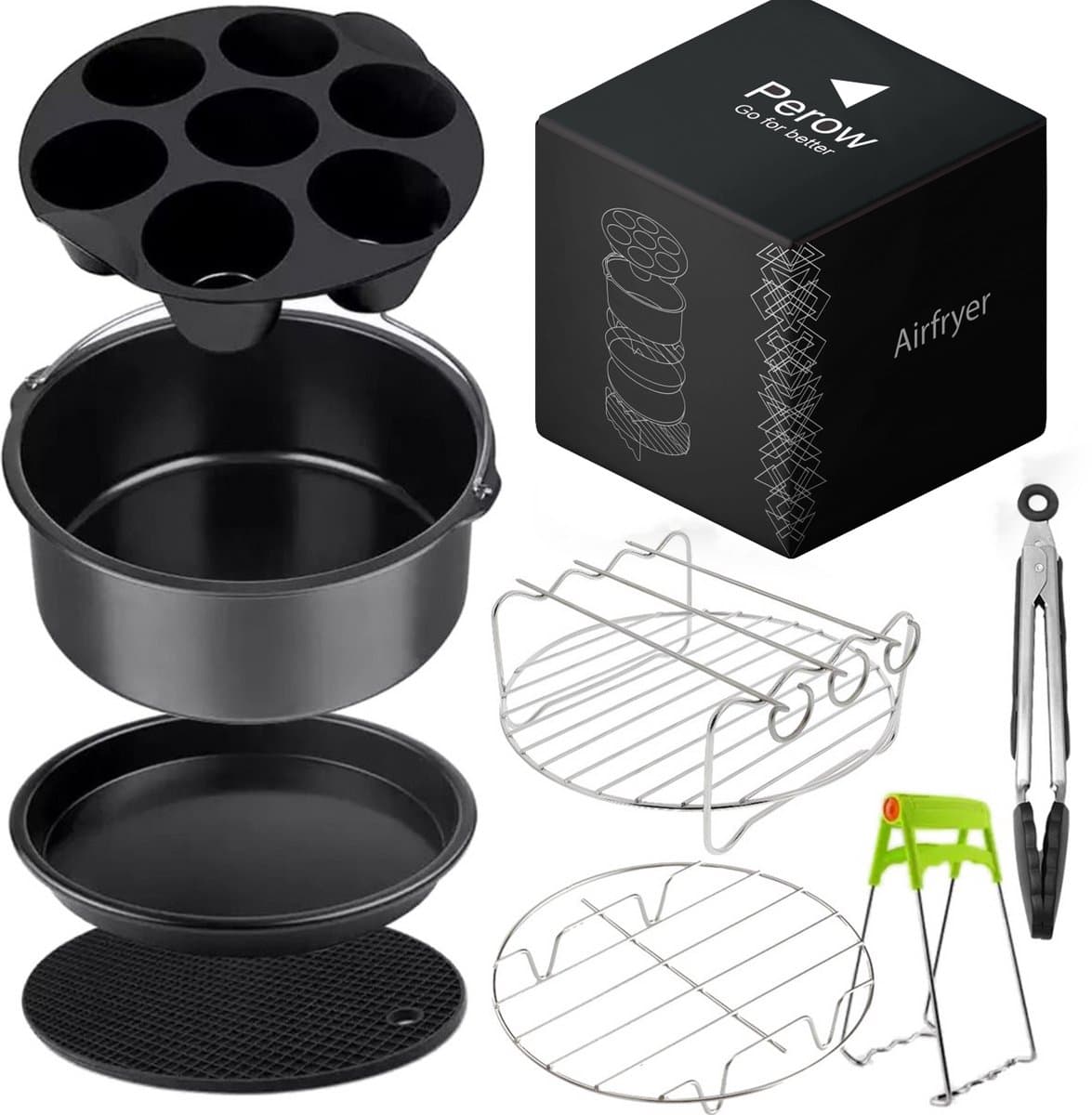 Perow Accessoires voor heteluchtfriteuse - Airfryer Accessoires - Geschikt voor XL en XXL - Complete Set - ø 20 cm — afbeelding 1