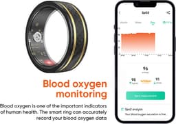 WizBay Premium Select® Aluminium Bi-Color Carbon Fiber Goud Smart Ring – Dames Heren – Oplaad Case - Hypoallergeen - Hartslag & Slaap Monitor - IP68 Waterdicht - O2 Meting - Gesture Functie - Multiple Sport Modi - Bi-Color Goud Zwart #08 — thumbnail 11