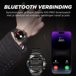Royal Empire Amoled PRO Smartwatch - Smartwatch Heren - Stappenteller - Bloeddrukmeter - Hartslagmeter - Slaapmonitor - RVS en Leren bandje - Multisport - 46MM - Geschikt voor alle Smartphones - Kleur Zwart — thumbnail 4