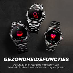 Royal Empire Amoled PRO Smartwatch - Smartwatch Heren - Stappenteller - Bloeddrukmeter - Hartslagmeter - Slaapmonitor - RVS en Leren bandje - Multisport - 46MM - Geschikt voor alle Smartphones - Kleur Zwart — thumbnail 7