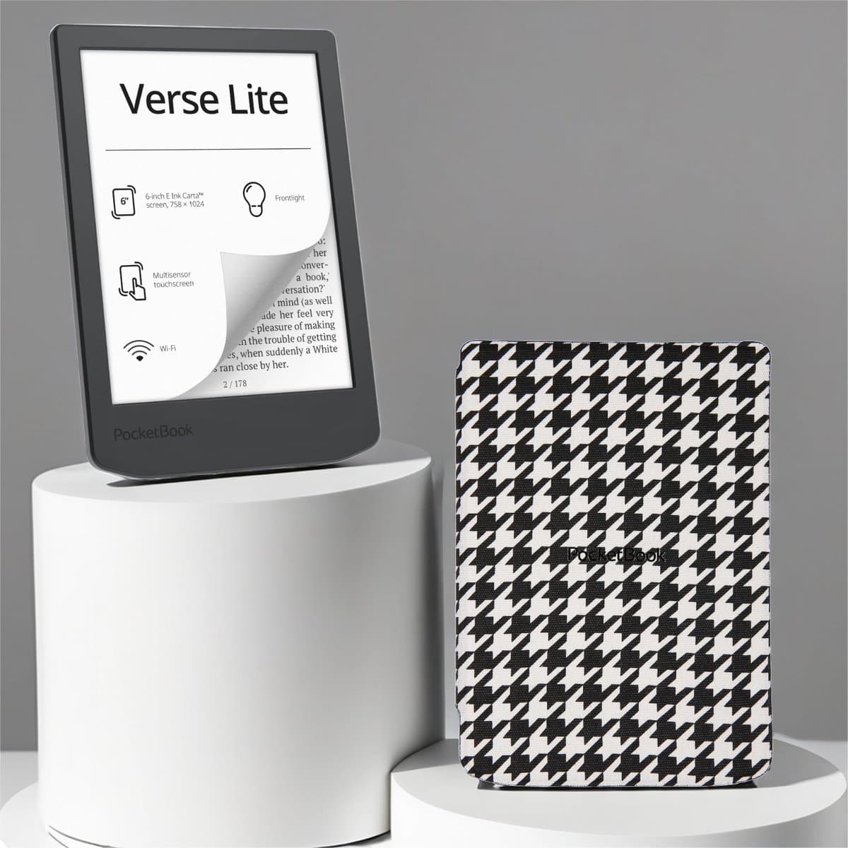 PocketBook Verse Lite + Zwart/wit geruit PocketBook hoesje — afbeelding 1