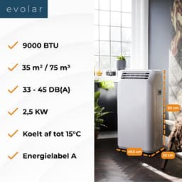Evolar Mobiele Airco Zonder Afvoerslang - met Luchtontvochtiger - 3-in-1 - Voor Slaapkamer - WiFi - 9000 BTU - Zonder Afvoer / Slang - EVO-ES9000 — thumbnail 11