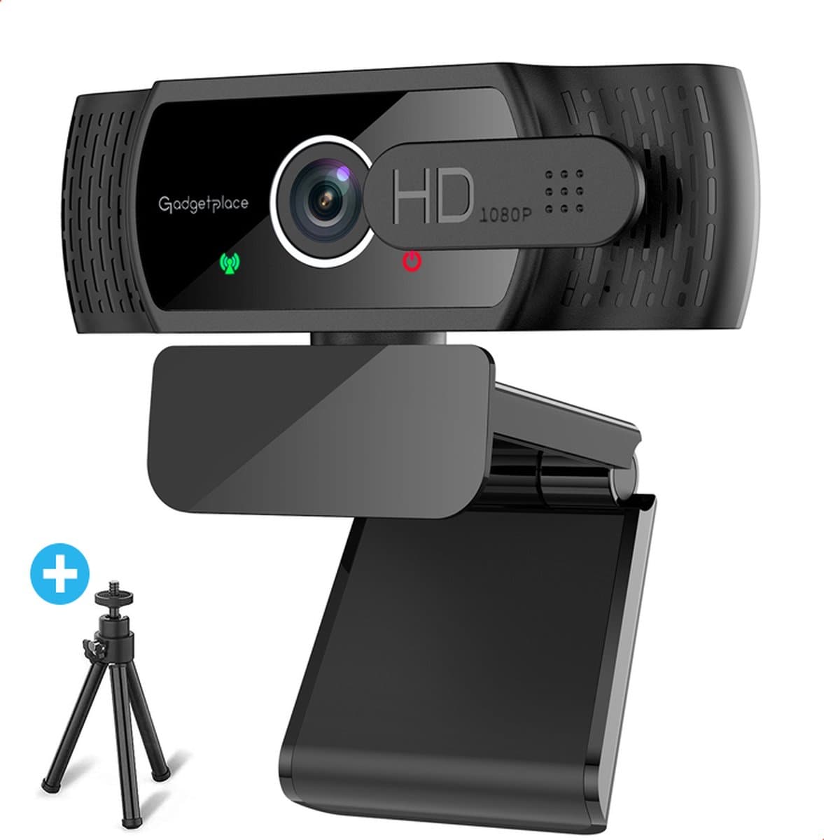 Full HD Webcam met Ruisvrije Microfoon - Incl. Tripod en Webcam Cover - 1080P - Voor Laptop en PC - Windows en Mac — afbeelding 1