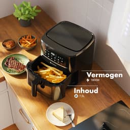 KitchenBrothers Airfryer XXL - PFAS-Vrij - 1800W - 7.5L - Heteluchtfriteuse - Dual Heating - 50ºC tot 200ºC - 10 Kookprogramma's - Zwart — thumbnail 4