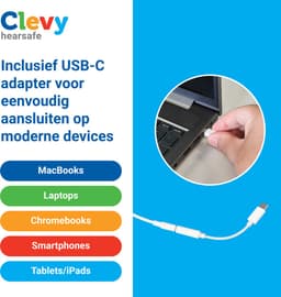 Clevy Hearsafe (Max 85 dB) - Koptelefoon voor kinderen met case en USB-C adapter - Blauw - Ontworpen voor de schoolklas - Kids Headphone - Headset — thumbnail 5