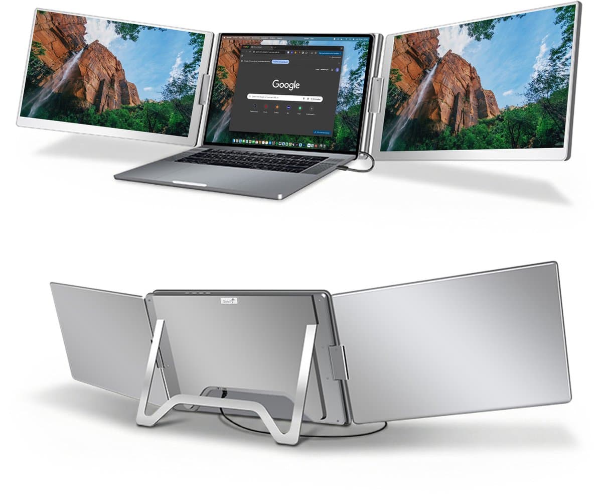 Portable Monitor 2x 16 inch Full HD - OneCable - Tri Screen Laptop Scherm Uitbreider - Extra Scherm Laptop - Draagbare Monitor - Plug & Play - Solvify — afbeelding 1