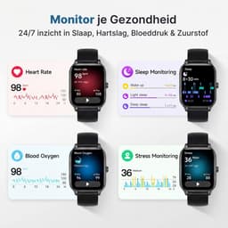 KIMO DIRECT Aurel Smartwatch - Smartwatch Dames & Heren - Stappenteller - Hartslagmeter - Bloeddrukmeter - Smartwatches - Android & iOS - Zwart — thumbnail 5