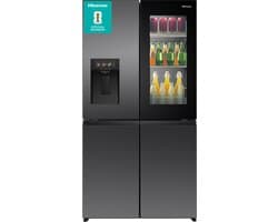Hisense RQ600P7SKE - Amerikaanse koelkast - Energielabel E - PureView Door - 6,86" Intelligent Hub touchscreen display - Water- & ijsdispenser - Metal Tech Cooling - No Frost - Zwart - Multi-Air Flow - Super Cool - Fast Freeze - 37dB (A) - 615 Liter