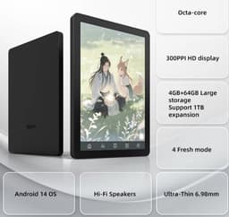 E-reader 6 inch E-Ink eBook Reader B6 – OS Android 14 – 36-Level Frontlight – 4GB RAM 64GB Opslag – Oogvriendelijk Scherm – Zwart — thumbnail 2