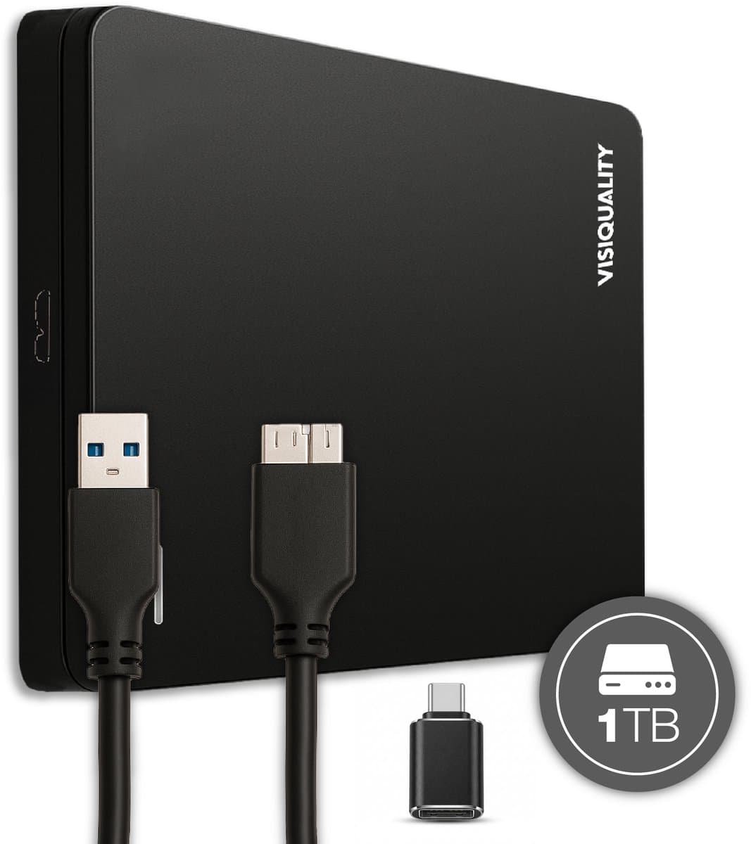 VisiQuality High-Speed Externe Harde Schijf 1 TB - Draagbare Harde Schijf USB 3.0 - Voor Windows & Mac - Xbox & PS4 games - Compact - Met handleiding - Zwart — afbeelding 1