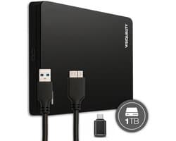VisiQuality High-Speed Externe Harde Schijf 1 TB - Draagbare Harde Schijf USB 3.0 - Voor Windows & Mac - Xbox & PS4 games - Compact - Met handleiding - Zwart