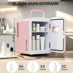 NETTLIFE Mini Koelkasten 4L - 12V/230V Auto Aansluiting - 25dB - Vrijstaand - Geschikt voor dranken cosmetica voedsel - Minikoelkast ideaal - voor in de auto - kamer - camping - kantoor - Roze — thumbnail 2