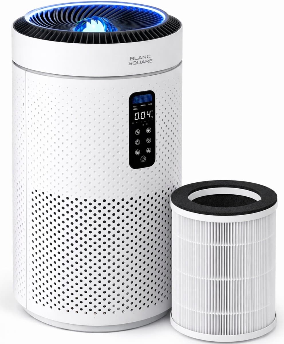 Blanc Square Luchtreiniger Pro - Air Purifier - HEPA 13 + Koolstoffilter - 400m³/h 90m² met UV-Desinfectie - Slaapkamer, Woonkamer, Kantoor – Tegen Allergie, Pollen, Geurtjes - Luchtkwaliteitindicator - Clean Air Slaapstand — afbeelding 1