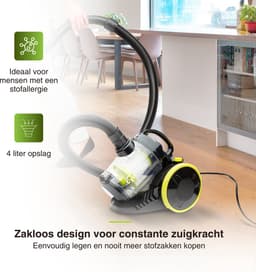TurboTronic CV07 Stofzuiger zonder zak - Compact Design - Hoge Zuigkracht - Zakloze Stofzuiger - Zwart/Groen — thumbnail 3