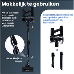 Steelstofzuiger G100 - 350W - Steelstofzuiger Draadloos - Stofzuiger Zonder Zak - 7-delige set met Buigbare Steel - 35kPa - Kruimeldief - Zwart - Saaf — thumbnail 6