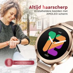 Golden Sound AMOLED Smartwatch Dames - 3 extra bandjes - Horloge dames - Geschikt voor elke laptop en smartphone - Stappenteller - Slaapmonitor - Saturatiemeter - 42mm — thumbnail 7
