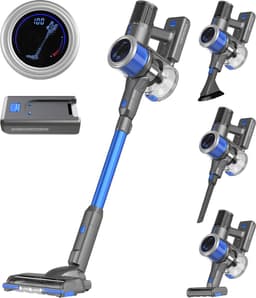 Auronic Steelstofzuiger Draadloos 350W - Draadloze Stofzuiger - HEPA Filter - Zelfstaand - Extra Accu - Op Accu - Zonder Zak - Kruimeldief - Vacuum Cleaner - Grijs/Blauw — thumbnail 1