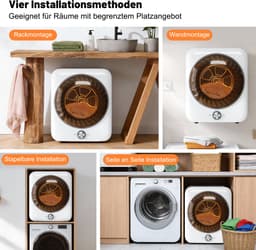 OKWISH Wasdroger – Compact En Stil Drogen – Wandmontage Of Vloerplaatsing – 8 Programma’s – 3 Kg – ABS En Staal – Wit — thumbnail 8