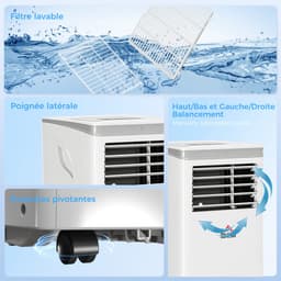 HOMCOM Draagbare airconditioner - ABS - 35 x 34,8 x 70 cm - Wit — thumbnail 7