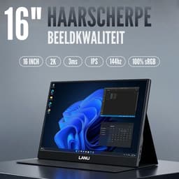 Portable Monitor Flex 16" - 2K Resolutie - 100% sRGB - Ingebouwde Speakers - Draagbare Monitor voor Laptop - USB-C & HDMI - IPS Display - Plug & Play — thumbnail 6