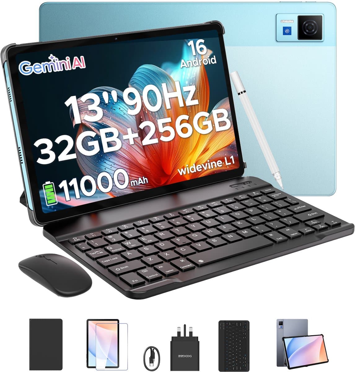 DOOGEE U13 VIP Android Tablet - 13 inch - met toetsenbord/gamepad/muis-32GB+256GB/2TB gaming tablet- 11000mAh batterij-vier speakers-13MP + 5MP camera aan de achterkant - octa-core processor-ondersteunt 2.4G+5G WLAN - Bluetooth 5.0-gezichtsherkenning — afbeelding 1