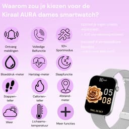Kiraal Aura AMOLED Smartwatch voor Dames – 4 Bandjes (RVS, Nylon & 2x Siliconen) – Hartslagmeter – Stappenteller – Slaapmonitor – Multisport – Compatibel met Android & iOS – Rosé Goud en Roze — thumbnail 4
