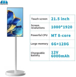 House of Balance Verrijdbaar Smartscreen - Tablet op Verrijdbare standaard - 21.5 Inch - Draaibaar - Wit - Koken Gaming Videocalls - Multifunctioneel — thumbnail 3