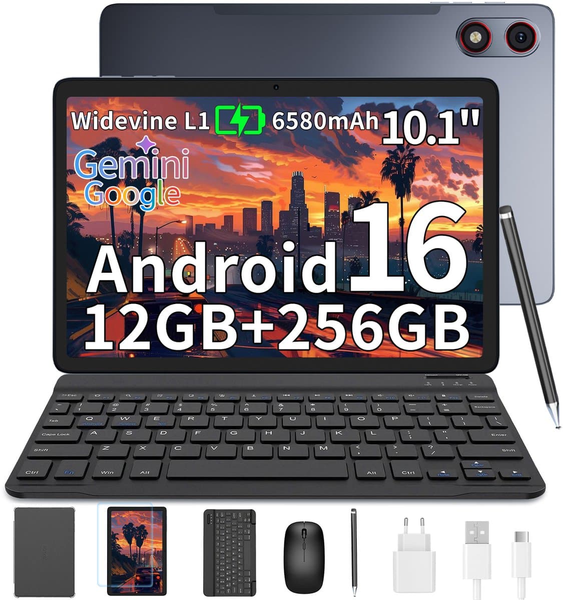 HOTWAV Pad 13 Pro - Tablet met toetsenbord + muis + stylus - Android-tablet - 10,1 inch - 120 Hz verversingssnelheid - 12+256 GB RAM/ROM - 6580 mAh-batterij - 13 MP-camera - 4G dual-sim - gezichtsherkenning - Grijs — afbeelding 1