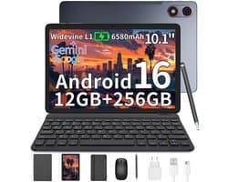 HOTWAV Pad 13 Pro - Tablet met toetsenbord + muis + stylus - Android-tablet - 10,1 inch - 120 Hz verversingssnelheid - 12+256 GB RAM/ROM - 6580 mAh-batterij - 13 MP-camera - 4G dual-sim - gezichtsherkenning - Grijs