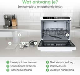 Heevey Mini Vaatwasser - Vrijstaande vaatwasser - Campingvaatwasser - 5 Wasprogramma's - Afwas - Sterilisatiesysteem - Droogfunctie 75°C — thumbnail 10
