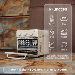 Safecourt 6-in-1 Airfyer oven - 100% PFAS-vrij - 6 programma’s - 80 tot 230 graden - Airfryer, bakken, roosteren, toasten, grillen & opwarmen - Beige — thumbnail 3