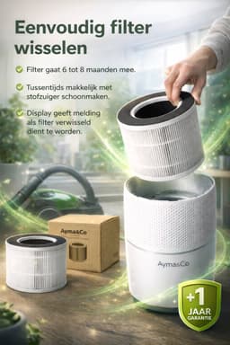 Ayma&Co Pure Air Pro | HEPA13 Filtersysteem - 80m² - Tegen Stofdeeltjes, Pollen, Schimmelsporen, Bacteriën, Virussen, Rookdeeltjes, Hooikoorts- Zeer stil & slaapstand- — thumbnail 4