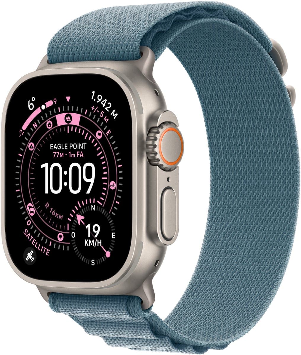 Apple Watch Ultra 3 Cellular 49mm Natural Titanium Case with Light Blue Alpine Loop - Large — afbeelding 1