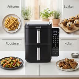 Dubbele Airfryer XXL 11L - BPA & PFAS Vrij - Dual Heteluchtfriteuse XL Tot 8 Personen - Slimme Functies: Smart Finish & Match Cook 60–200°C - Vaatwasserbestendige Manden - Antiaanbaklaag - 2800W - Zwart - Löwenthal — thumbnail 3