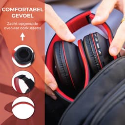 PowerLocus P1 Bluetooth Koptelefoon – Draadloos – Over Ear – Met Microfoon – Inklapbaar - incl. Hoes – Zwart/Rood — thumbnail 10