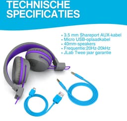 JLAB Jbuddies kinder Koptelefoon Draadloos – Koptelefoon kinderen geluidsdempend – Gehoorbescherming kinderen – Volumelimiet 84 dB – 24 uur batterijduur – Bluetooth - Grijs/Paars — thumbnail 15