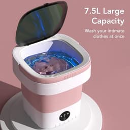 Opvouwbare mini wasmachine met 7,5 liter inhoud, volautomatische werking en zachte droogfunctie, ideaal voor ondergoed in een stijlvolle roze kleur — thumbnail 3