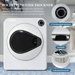 Re-purelife® wasdroger 4 kg met 4 programma's - compacte kledingdroger van roestvrij staal en PCM-behuizing - stapelbare droogtrommel met koelfunctie en wandmontage - wit 49,5 × 41,5 × 59,5 cm — thumbnail 15