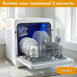 Sommertal SP9 Mini-vaatwasser | Tafelvaatwasser voor 1 tot 5 personen | borden tot 28 cm | 10+1 functies | Kleine compacte vaatwasser | vrijstaand, led, touch, 5 l waterreservoir & vaste aansluiting [energieklasse D] — thumbnail 3