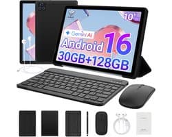Hotlight C108 - Android 16 Tablet - 10.1 inch Kindertablet - 30(6+24)GB RAM/128GB ROM - - Gemini AI - Wifi 6 - Tablet Met Toetsenbord, Muis, Oordopjes & Bescherming