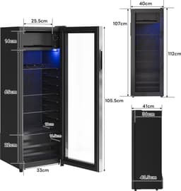 OKWISH Mini Koelkast – Stil En Energiezuinig – 128 L – Roestvrij Staal – Zwart – Met Vriesvak En Ledverlichting — thumbnail 8
