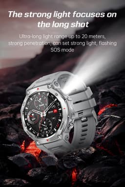 Knobbout 1.43” AMOLED Smartwatch – 466×466 HD Scherm – 5ATM Waterdicht (tot 50m) – LED Zaklamp + UV-Licht + SOS Noodflits – Bluetooth Bellen – 525mAh Lange Batterijduur – Outdoor & Sporthorloge voor Android/iOS-Grijs — thumbnail 16