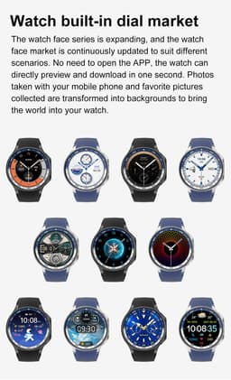 Knobbout 1.43 inch AMOLED-scherm met 3D-ontwerp Smartwatch - Slimme opnamefunctie- 4 GB interne opslag - MP4-video-ondersteuning - Nieuwste ATS3085S Gen 2-chipset - Ingebouwde kompasfunctie - Zwart staal+ zwart lederen + blauwe siliconen horlogeban — thumbnail 9