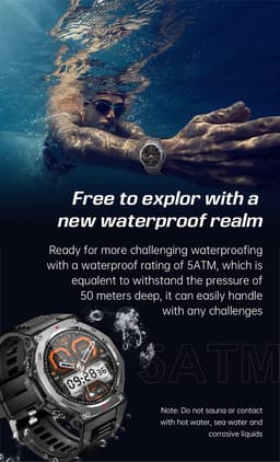 Knobbout 1.43” AMOLED Smartwatch – 466×466 HD Scherm – 5ATM Waterdicht (tot 50m) – LED Zaklamp + UV-Licht + SOS Noodflits – Bluetooth Bellen – 525mAh Lange Batterijduur – Outdoor & Sporthorloge voor Android/iOS-Zwart — thumbnail 11
