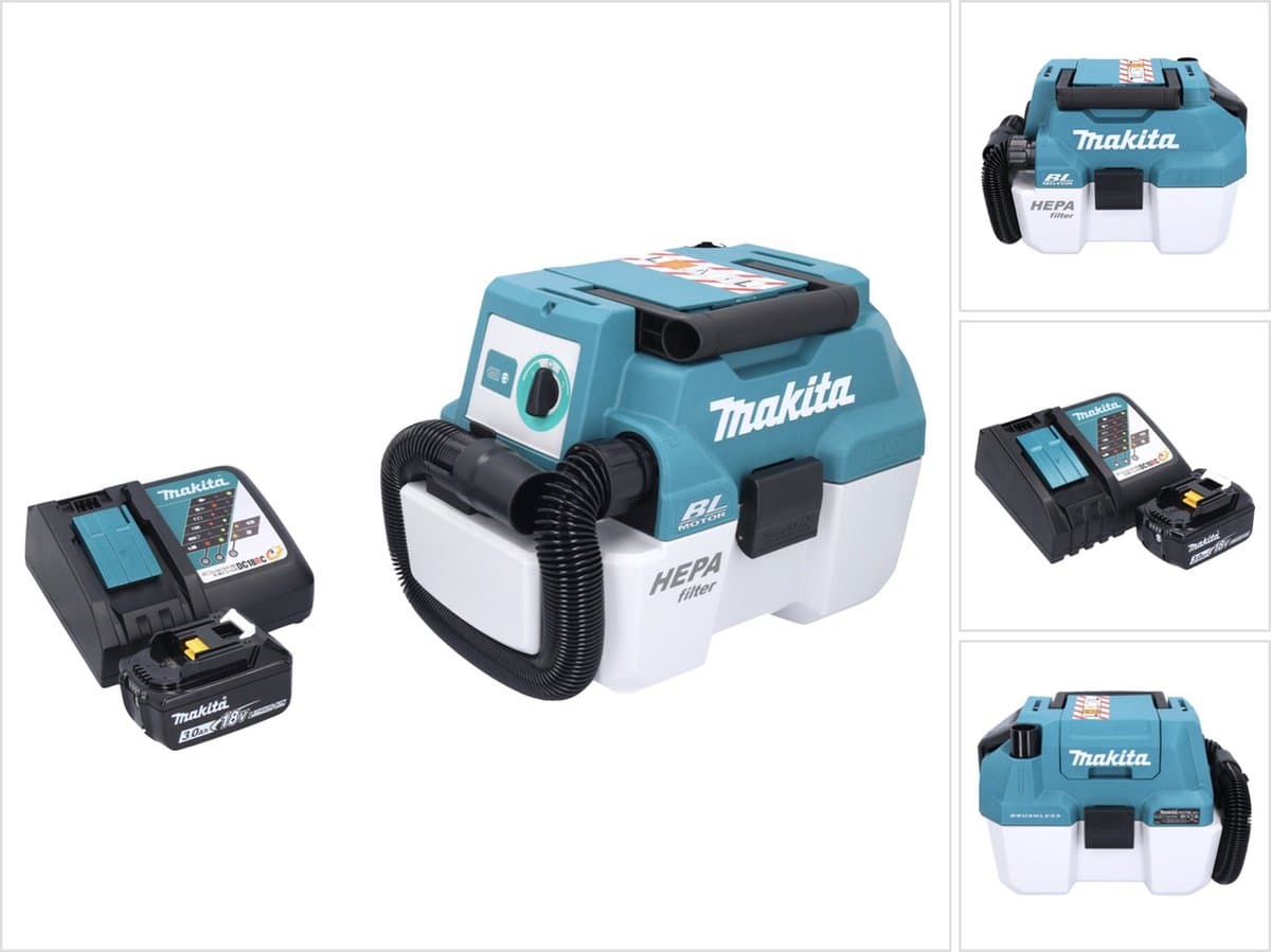 Makita DVC 750 LRF1 accustofzuiger LXT 18 V 67 mbar 7,5 l borstelloos + 1x accu 3,0 Ah + oplader — afbeelding 1