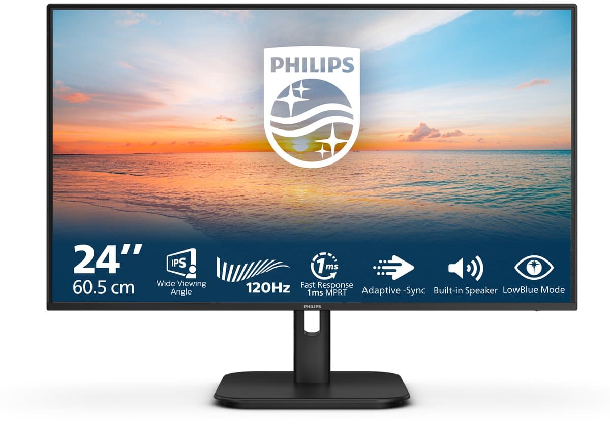 Philips 1000 series 24E1N1200A/00 computer monitor 60,5 cm (23.8") 1920 x 1080 Pixels Full HD LCD Zwart — afbeelding 1