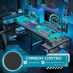 Five Stars® L-Vormig Game Bureau - 107x80x76 cm - Game Bureau met LED verlichting - Zwart Carbon - Hoekbureau - Gaming Desk - Computertafel — thumbnail 3