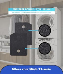 4 stuks 9164761 droger filters voor Miele T1-serie warmtepompdroger, fijn/grof 207 x 157 x 30 mm wasdroger sokkelfilter — thumbnail 6