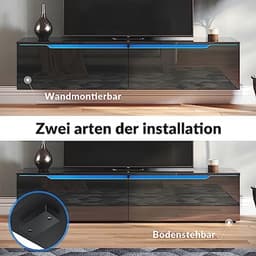 Tv-kast 160 cm met 16 kleuren LED-verlichting, hoogglanzend zwart, hangend/staand, geschikt voor televisies tot 65 inch — thumbnail 2