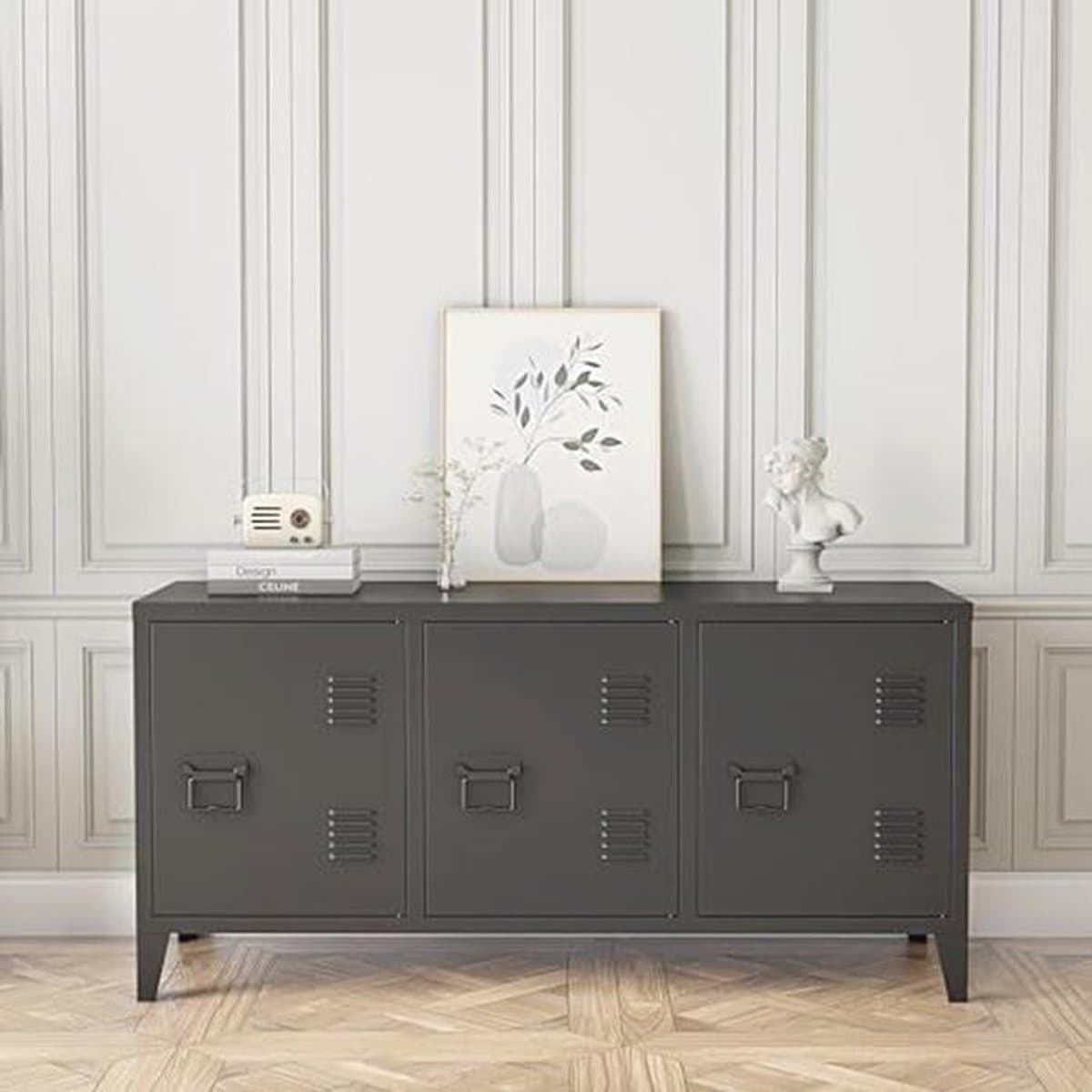 TV meubel zwart met 3 deuren - Lowboard 113x40x58 cm — afbeelding 1